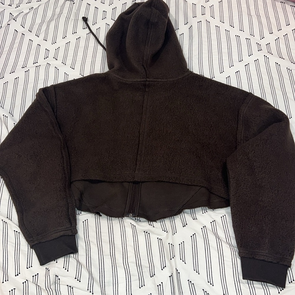 NWT Adidas Originals Crop Brown Fleece Full Zip Hoodie - Picture 2 of 5